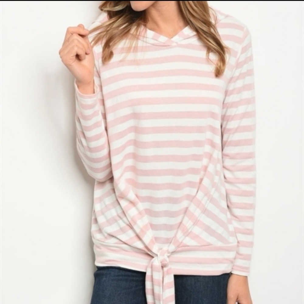 Pink & White Striped Hoodie Top - Picture 2 of 4